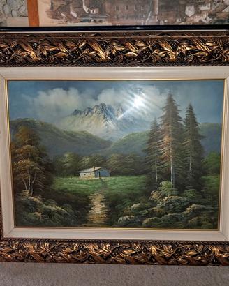 quadro dipinto olio su tela paesaggio montagna 