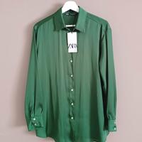 Camicia verde satinata Zara Taglia M oversize