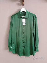 Camicia verde satinata Zara Taglia M oversize