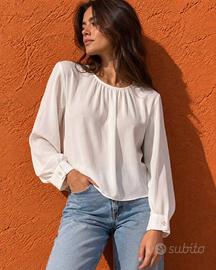 Blusa Bianca Donna Elegante Vintage Dressing S 40