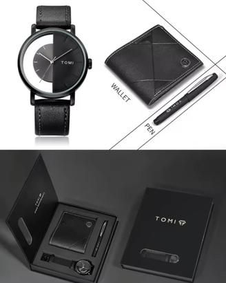 Cofanetto Uomo – Orologio+Portafoglio+Penna Black