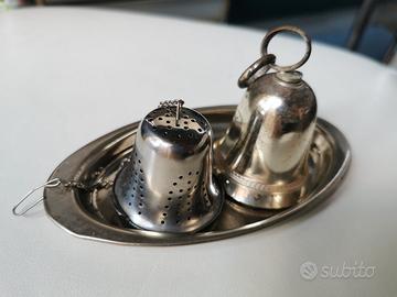 Campanella peltro, filtro tisane piazza e vassoio