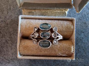 Anello Art Decò oro, acquamarine e brillanti