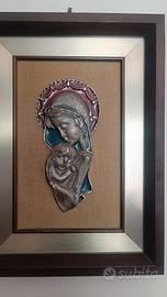 madonna con bambino in peltro cesellato a mano 