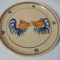 Piatto/vassoio antico in creta con gallo pugliese