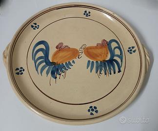 Piatto/vassoio antico in creta con gallo pugliese