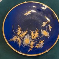 Piatto porcellana blu e oro dipinto a mano Verbanu