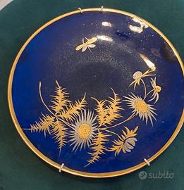 Piatto porcellana blu e oro dipinto a mano Verbanu