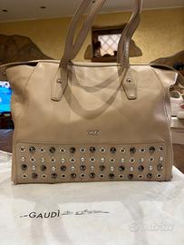 Borsa Gaudì Shopper Taupe con Cristalli e Borchie