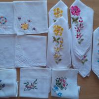 Lotto fazzoletti vintage cotone con ricami e pizzo