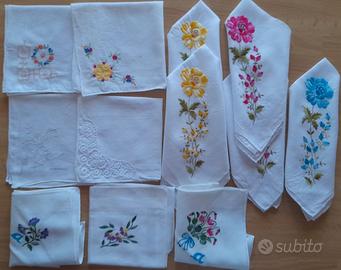 Lotto fazzoletti vintage cotone con ricami e pizzo