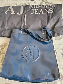 borsa shopper donna vernice blu Armani jeans