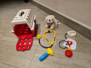 Giocattolo-Set veterinario, trasportino, cagnolino