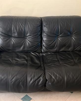 Ritiro Flash: Set Divano+Poltrona VERA PELLE Nera