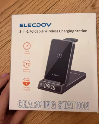 Elecdov base ricarica wireless 3 in 1 con sveglia