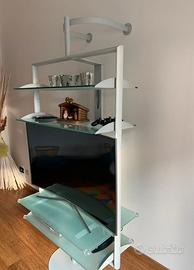 Mobilein acciaio con mensole in cristallo