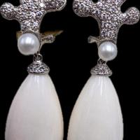 ORECCHINI ORO DIAMANTI CORALLO BIANCO PERLA