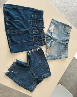 2 pantaloncini corti jeans-1 gonna jeans