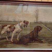 dipinto CANI DA CACCIA di F. Uttini-anno1931