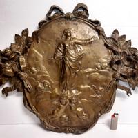 Placca antica bronzo ASCENSIONE DELLA VERGINE XIXs