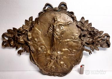 Placca antica bronzo ASCENSIONE DELLA VERGINE XIXs