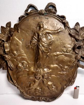 Placca antica bronzo ASCENSIONE DELLA VERGINE XIXs