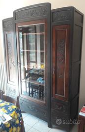 Credenza con letto e comodini in legno 