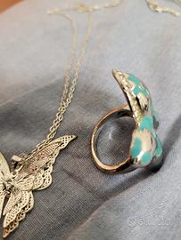 Anello vero oro bianco 18k + collana argento 925
