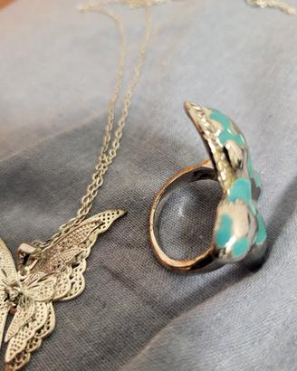 Anello vero oro bianco 18k + collana argento 925