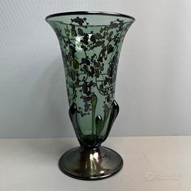 Vaso Vetro Murano Liberty Verde Argento Vintage