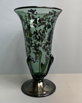 Vaso Vetro Murano Liberty Verde Argento Vintage