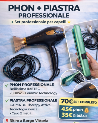 Phon Professionale IMETEC 2300W + Piastra GA.MA Io