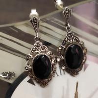 Orecchini vintage argento e onice