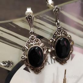 Orecchini vintage argento e onice
