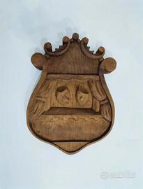 Antico scudetto teatrale decorativo in legno, fine