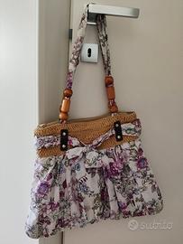 Borsa a spalla estiva di stoffa e paglia