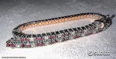 BRACCIALE TENNIS ORO ROSA 18kt. DIAMANTI E RUBINI