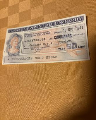 MINI Assegno circolare Banca provinciale lombarda