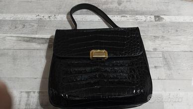 Borsa in pelle di coccodrillo nera firmata Serafin
