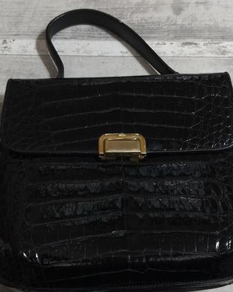 Borsa in pelle di coccodrillo nera firmata Serafin