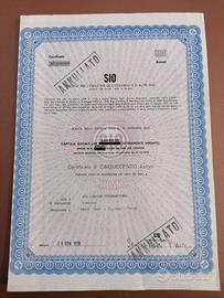 Azione SIO 500 - Certificato azionario antico