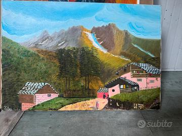 Dipinto olio su tela -Paesaggio alpino-1989-40x60
