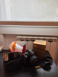 Nikon D3100 + obiettivo 50mm 1.8 + flash SB-700