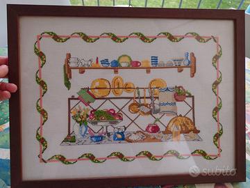 Quadro con ricamo punto croce a tema cucina