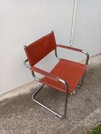 Sedia vintage cuoio acciaio cromato stile Bauhaus 