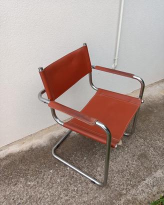Sedia vintage cuoio acciaio cromato stile Bauhaus 