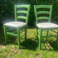 Coppia sedie legno verde nuove, seduta imbottita i