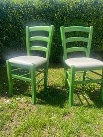 Coppia sedie legno verde nuove, seduta imbottita i