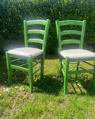 Coppia sedie legno verde nuove, seduta imbottita i
