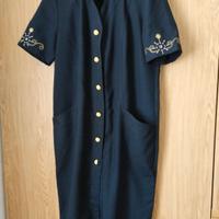 Vestito blu bottoni oro e ricamo Vintage Italy Tag